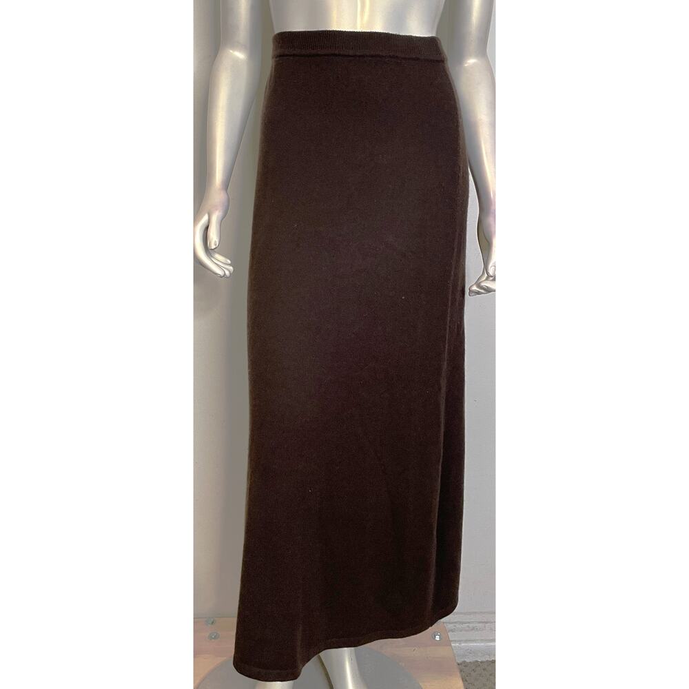 Vintage Brown Cashmere Long Maxi Skirt Womens M Elastic Waist Straight